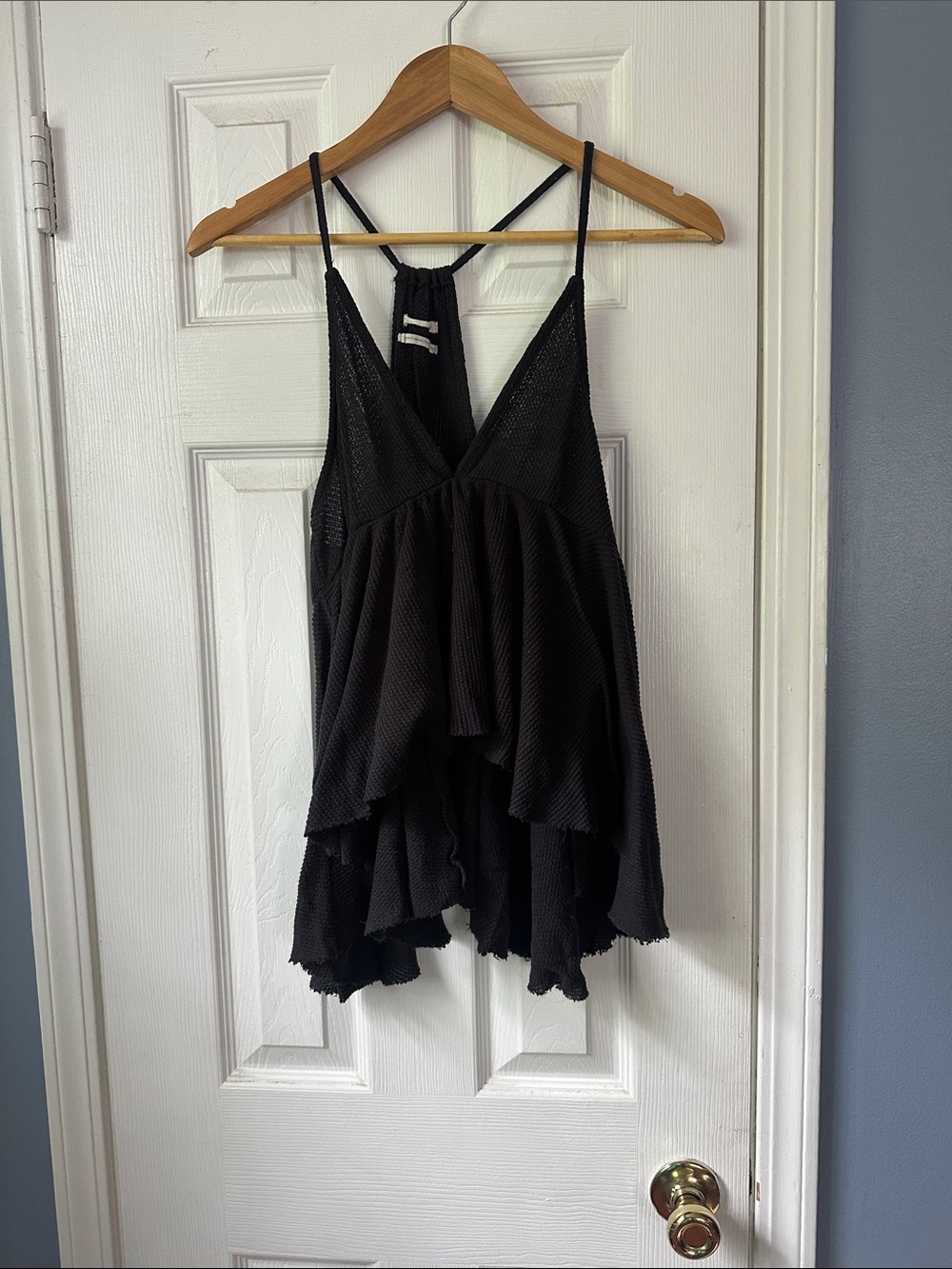 Urban Outfitters Black Layered Ruffled Tank with Racerback Straps
